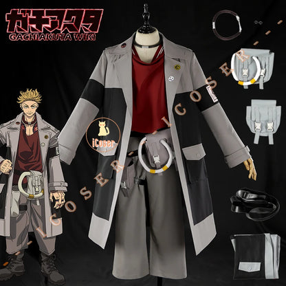 iCoser Anime Gachiakuta Enjin Cosplay Costume Wig Uniform Earrings Choker Akuta Cleaners Halloween Party for Women Men Carnival