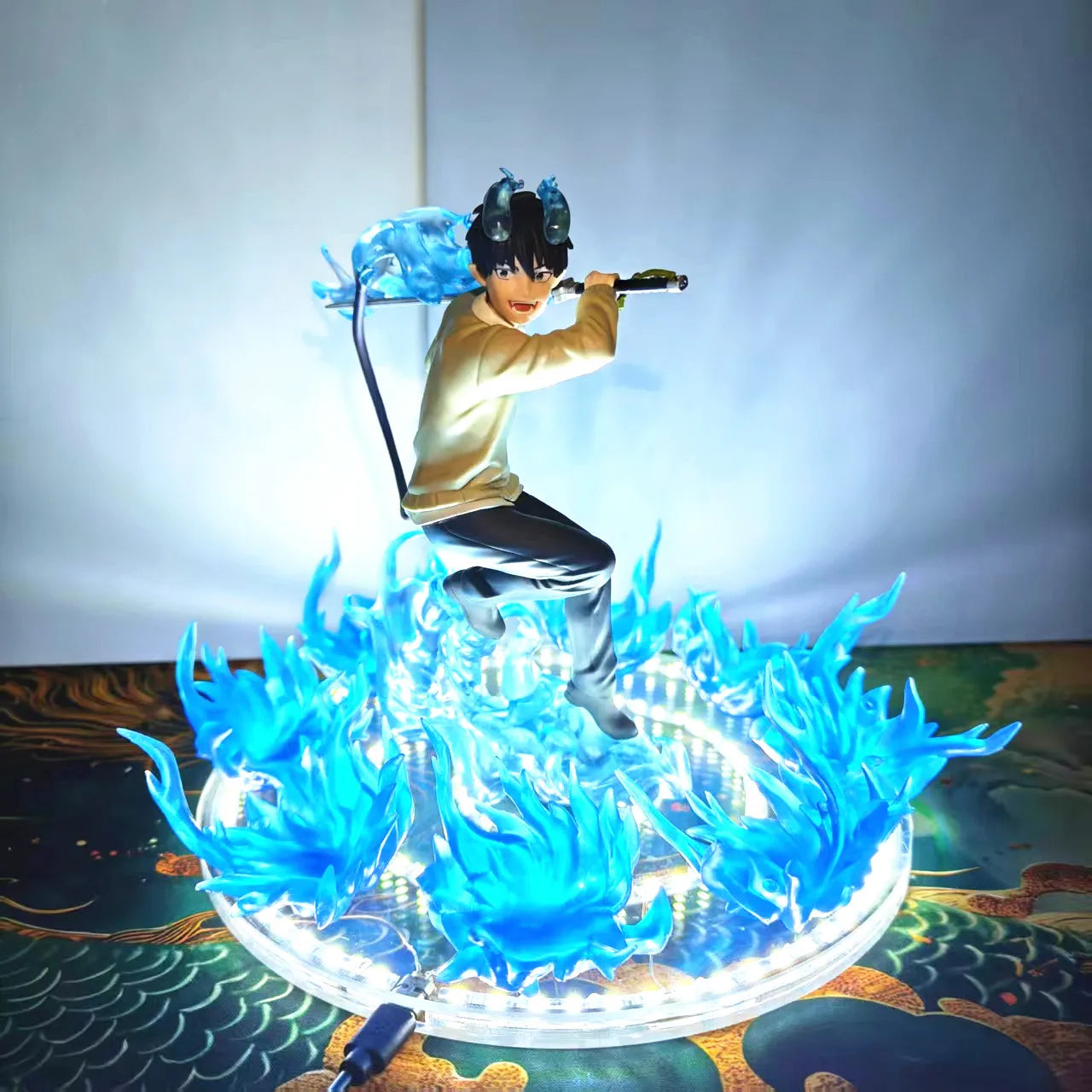 Ao no Exorcist Anime Okumura Rin Action Figures Flames of Satan Blue Flames DIY Led Night Lamp Figurine Toys PVC Model Collector