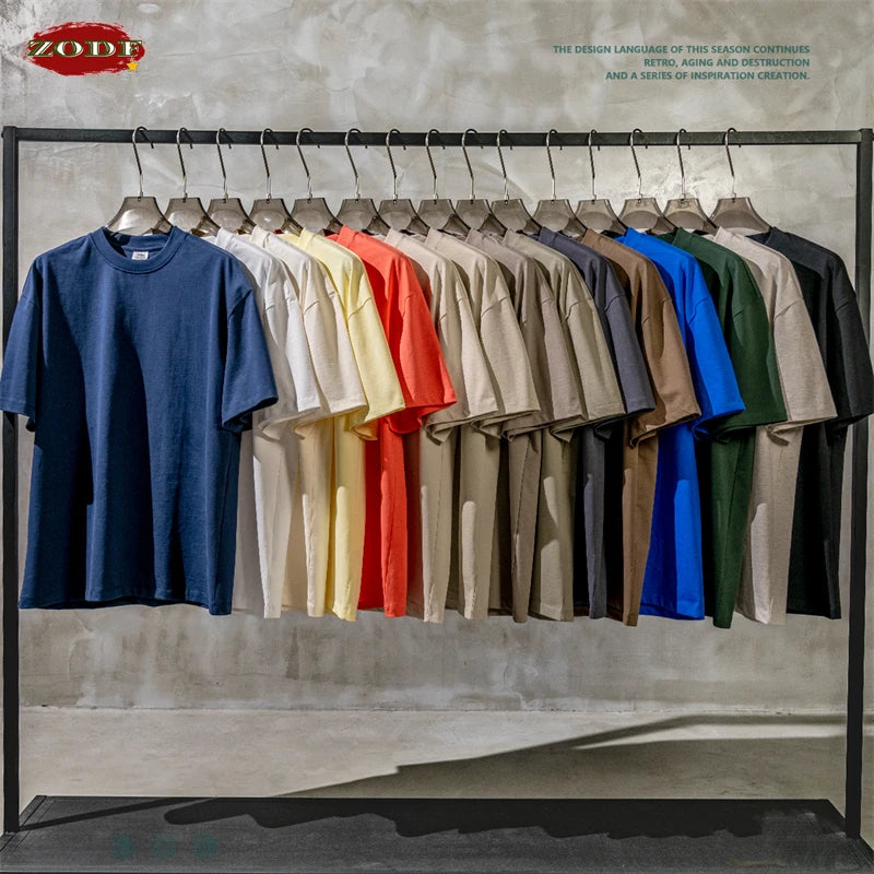 ZODF New 2025 Heavy Weight 305gsm Solid Cotton T Shirts For Men Unisex Summer Oversized Noshrink Basic T-Shirt Brand Tops HY0475