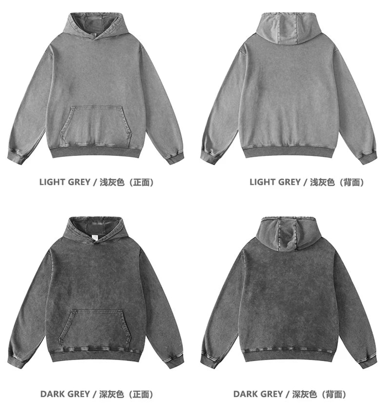 ZODF Retro Men Heavyweight Washed Cotton Hoodies Unisex Loose Thick 420gsm Hooded Sweatshirts Pullovers Coats HY0466