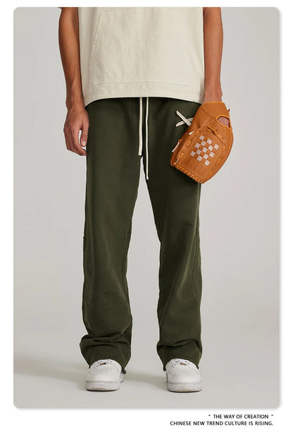 ZODF 2023 Spring Men 380gsm Washed Cotton Pants American Retro Unisex Loose Edge Oversized Straight Trousers Streetwears HY0537