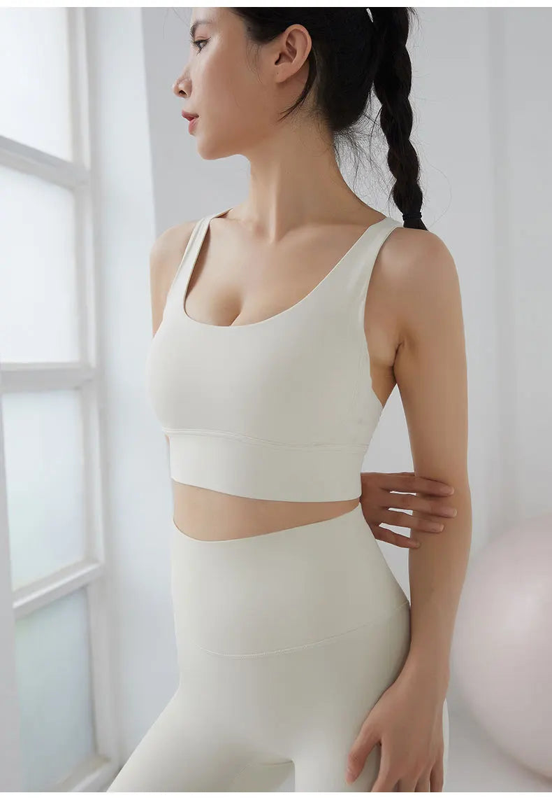 2 Piece Yoga Set Solid Color Women's High Waisted Leggings Tight-Fitting Quick-Drying Running Underwear Cross Bra Fitness Suit