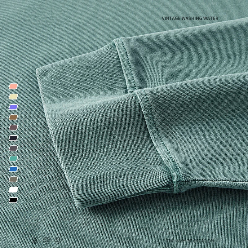 ZODF New Autumn Men's 260gsm 100% Cotton T Shirts Unisex Retro High Street Loose Washed Solid Tees Streetwears HY0376