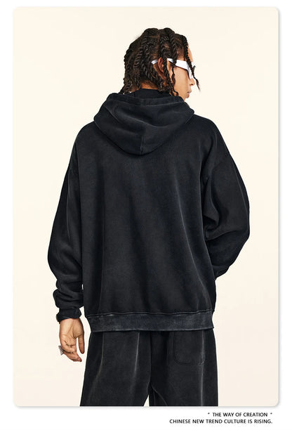 ZODF Retro 2024 Winter Men Zipper Fleece Hoodies Unisex Oversized Washed 360gsm Sport Knitted Hooded Coat HY0905