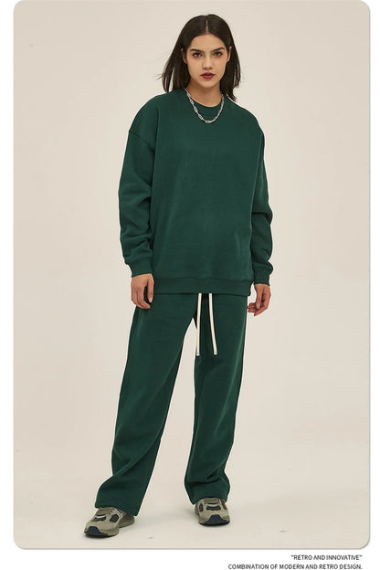 ZODF New 2025 Winter 350gsm Fleece Sweatshirts For Men Unisex Casual Loose Basic Solid O-Neck Thick Warm Pullovers HY0635