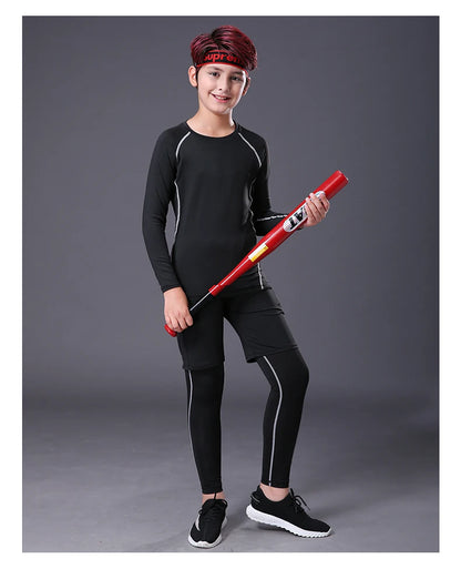 Kids Fitness Tracksuits Youth Warm Compression Pants and Tops Sportswear for Boys Running Basketball