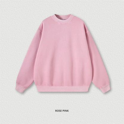 ZODF New Men Winter 355gsm Washed Fleece Sweatshirts Retro Unisex Oversized Solid O-Neck Warm Pullovers Coat Streetwears HY0639