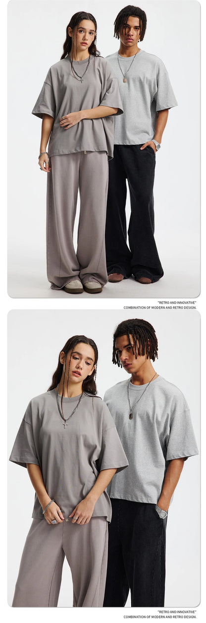 ZODF New Men Summer Boxy 275gsm Cotton T-Shirts Retro Unisex Oversized Short Version Basic T Shirt Brand Tees HY1070