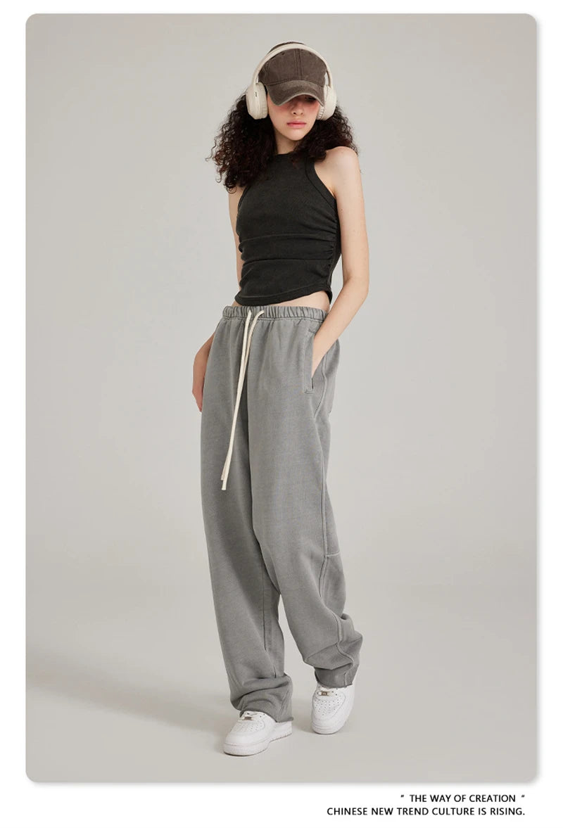 ZODF 2023 Spring Men 380gsm Washed Cotton Pants American Retro Unisex Loose Edge Oversized Straight Trousers Streetwears HY0537