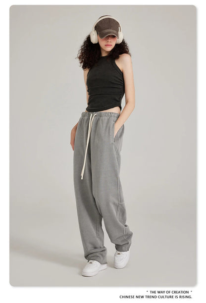 ZODF 2023 Spring Men 380gsm Washed Cotton Pants American Retro Unisex Loose Edge Oversized Straight Trousers Streetwears HY0537