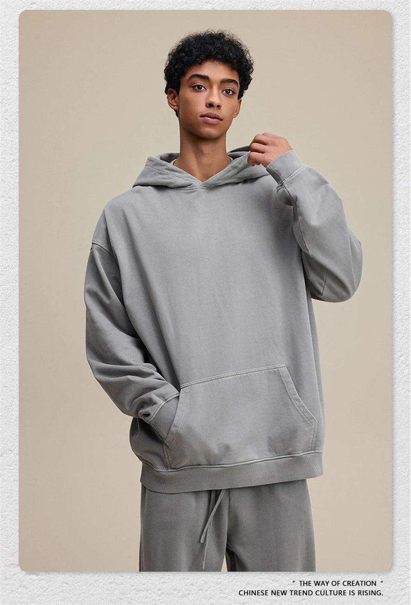ZODF Retro Heavy Weight 480gsm Cotton Hoodies For Man Unisex Oversized Washed Distressed Hooded Pullovers Brand Coats HY1115