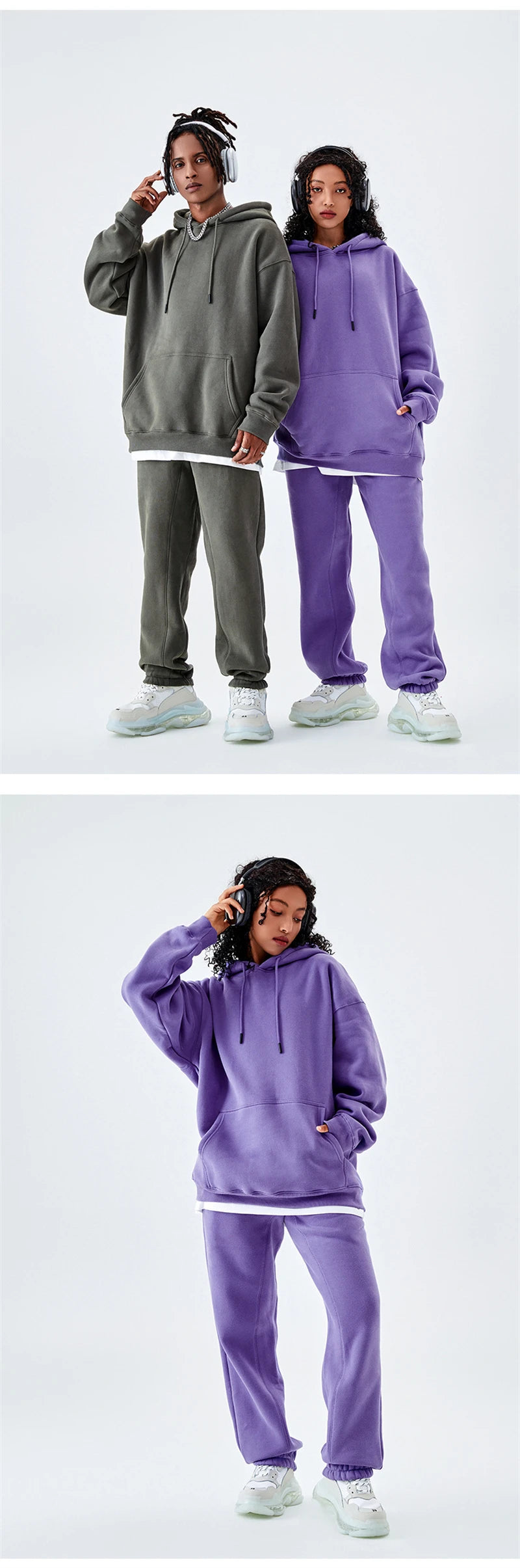 ZODF Casual Winter Men 350gsm Fleece Hoodie Unisex Loose Warm Solid Hooded Sweatshirt Pullover 18 Colors HY0728