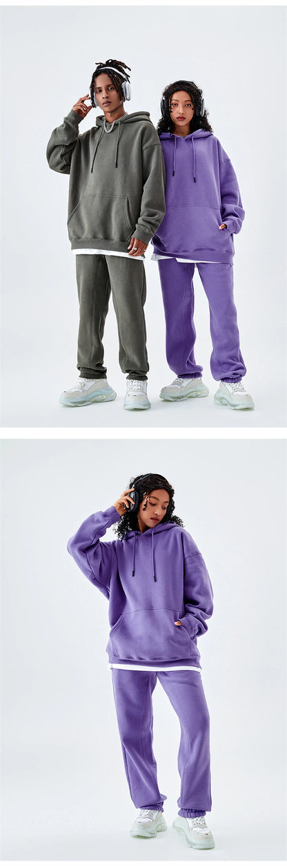 ZODF Casual Winter Men 350gsm Fleece Hoodie Unisex Loose Warm Solid Hooded Sweatshirt Pullover 18 Colors HY0728