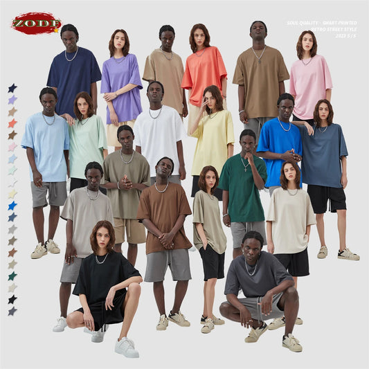ZODF 2025 Spring Summer Men Solid 100% Cotton T-Shirts Unisex Women Loose 230gsm Noshrink Basic T Shirt Brand Tops HY0151