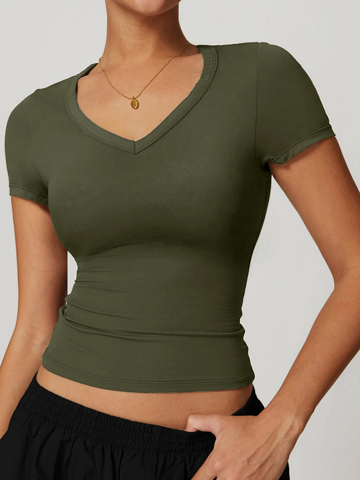 Women’s Gym Running Short Sleeve T-Shirt with Integrated Fitness Bra Yoga Sportswear Vest Top - Green / M