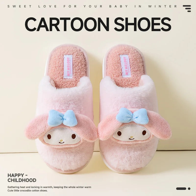 Cartoon Cute Kt Cat Melody Kuromi Cinnamoroll Autumn Winter Thick Bottom Anti Slip Slippers Home Indoor Shoes Exquisite Gifts