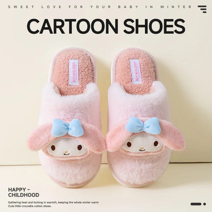 Cartoon Cute Kt Cat Melody Kuromi Cinnamoroll Autumn Winter Thick Bottom Anti Slip Slippers Home Indoor Shoes Exquisite Gifts