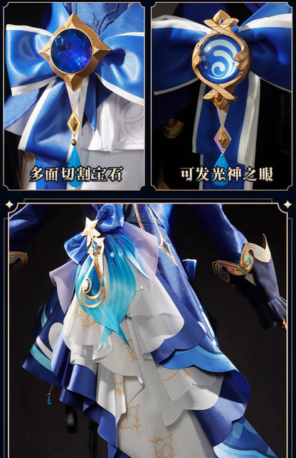 iCoser Focalors Furina Cosplay Costume Wig Dress Genshin Impact Fontaine Uniform Hat Pneuma Ousia God of Justice for Women Props