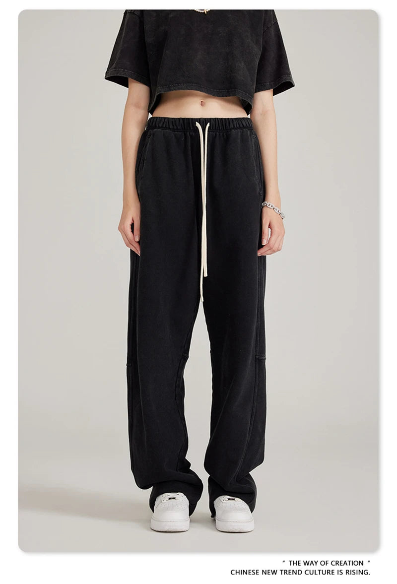 ZODF 2023 Spring Men 380gsm Washed Cotton Pants American Retro Unisex Loose Edge Oversized Straight Trousers Streetwears HY0537