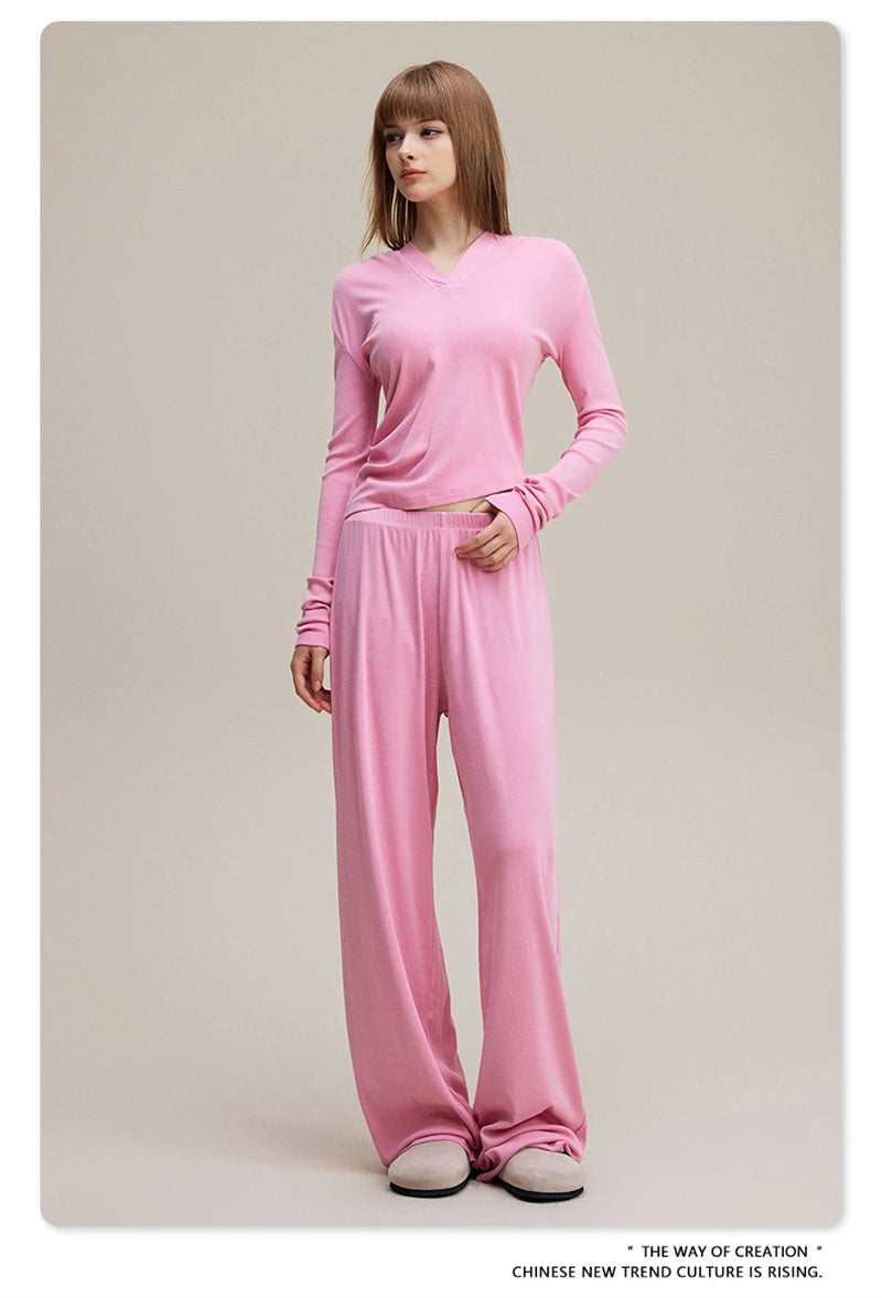 ZODF Women 2025 Solid Comfortable Loose Pants Girls Female 275gsm Solid Wide Lge Straight Trousers Brand Bottoms HY1137