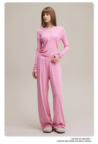 ZODF Women 2025 Solid Comfortable Loose Pants Girls Female 275gsm Solid Wide Lge Straight Trousers Brand Bottoms HY1137