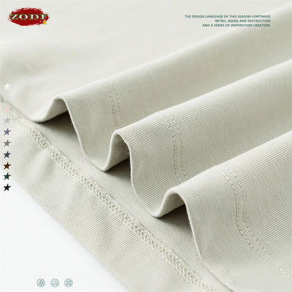 ZODF New 2025 Men Basic Solid 255gsm Cotton T-Shirts Unisex Loose Breathable Comfortable T Shirt Brand Clothes HY0973