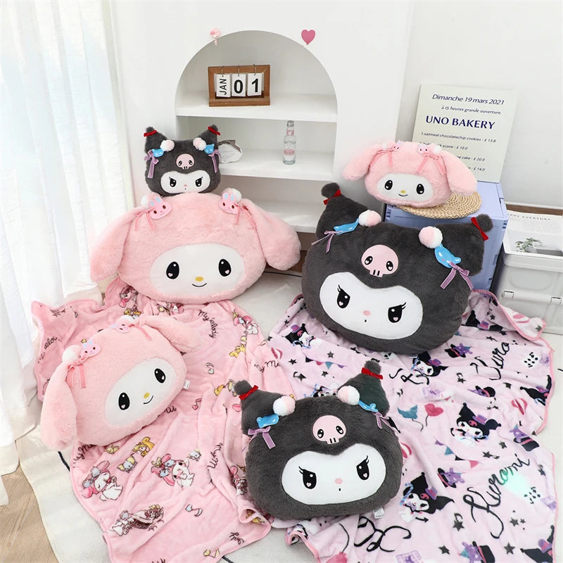 Lovely Kuromi My Melody Plushies Stuffed Anime Headrest Comfortale Soft Cuddly Pillow Cartoon Plush Toy Blanket Xmas Gifts Girl