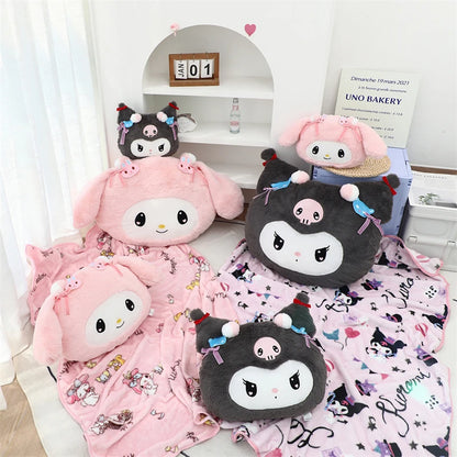 Lovely Kuromi My Melody Plushies Stuffed Anime Headrest Comfortale Soft Cuddly Pillow Cartoon Plush Toy Blanket Xmas Gifts Girl