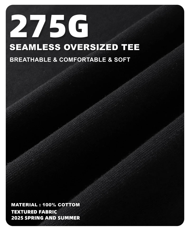 ZODF Trendy 2025 Summer Men’s 275gsm Cotton Seamless Oversized O-Neck Casual T-Shirt HY1030
