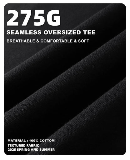 ZODF Trendy 2025 Summer Men’s 275gsm Cotton Seamless Oversized O-Neck Casual T-Shirt HY1030