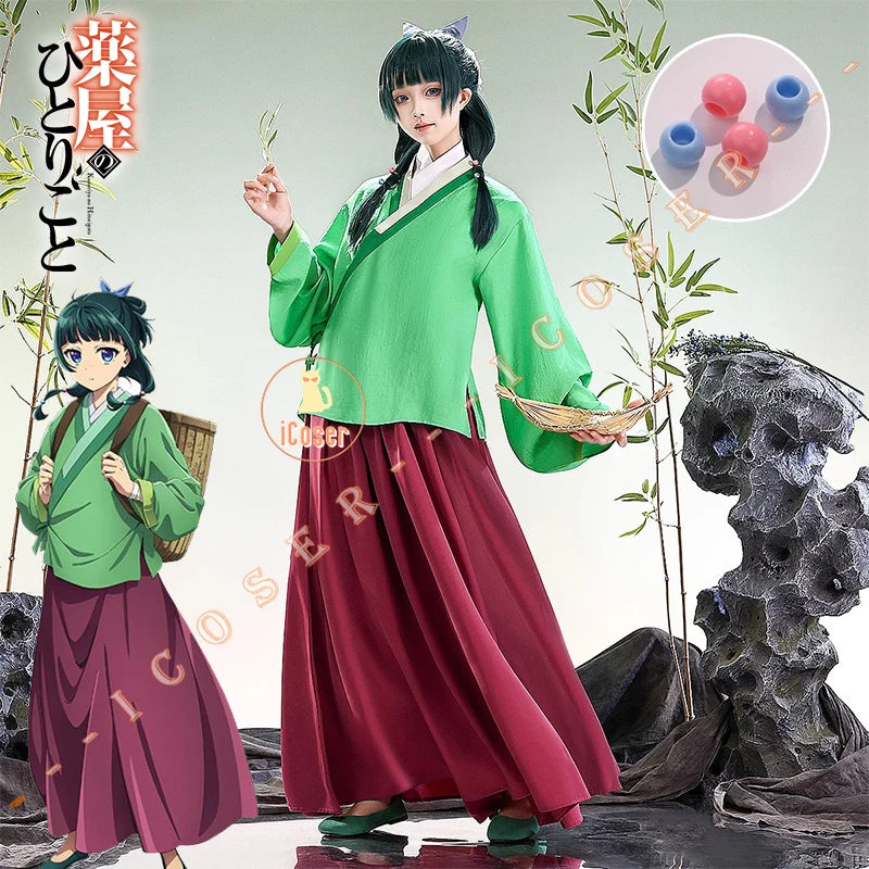 Maomao Cosplay Costume Wig Anime The Apothecary Diaries Green Outfit Dress Headwear Kusuriya No Hitorigoto Halloween for Women
