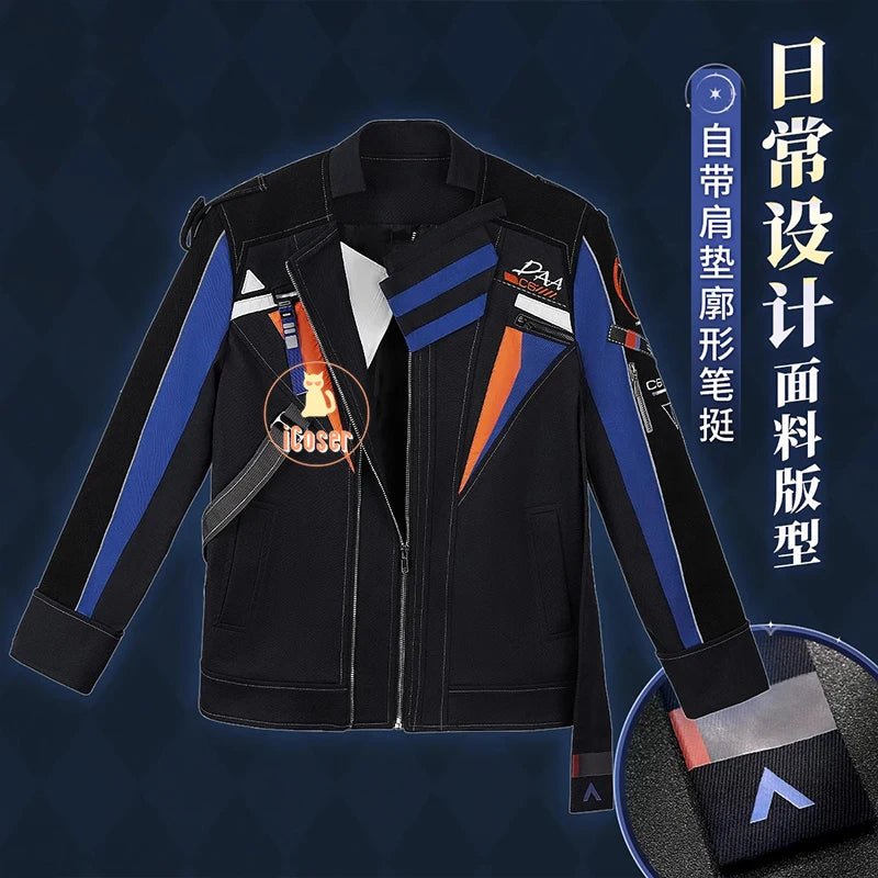 iCoser Love and Deepspace Caleb Cosplay Costume Wig Flying Jacket Uniform Necklace Halloween Party for Women Men Carnival Props