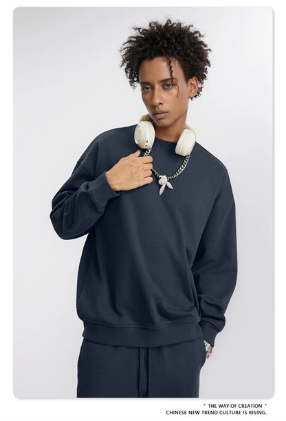 ZODF Fashion Autumn Men Solid 360gsm Sweatshirt Unisex Solid Loose Sport O Neck Pullovers Brand Clothes HY0938