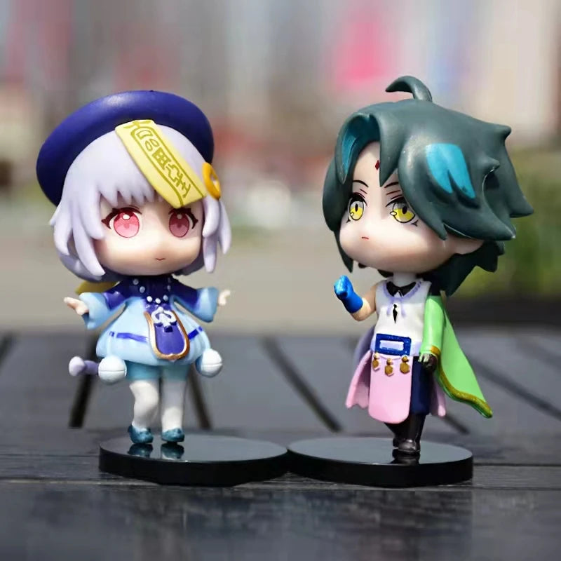 Hot 6pcs/set Genshin Impact Anime Figure Game Cartoon Aether Lumine Amber Venti Diluc Paimon Dolls Toy Kawaii Character  Gift