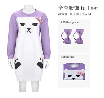 None Mira Light Purple Bear Pajamas Unisex Polyester Set