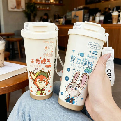 Disney Zootopia Coffee Mug Judy Nick 520ML 304 Stainless Insulated Cup Cartoon Thermos Cup Kids Student Water Cup Holiday Gift