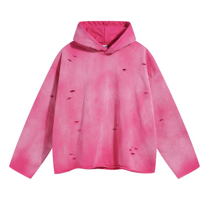 ZODF New Autumn Winter Men Monkey Washed Hoodies Unisex Disstressed Ripped Heavyweight Knitted 450gsm Hooded Pullovers HY0909