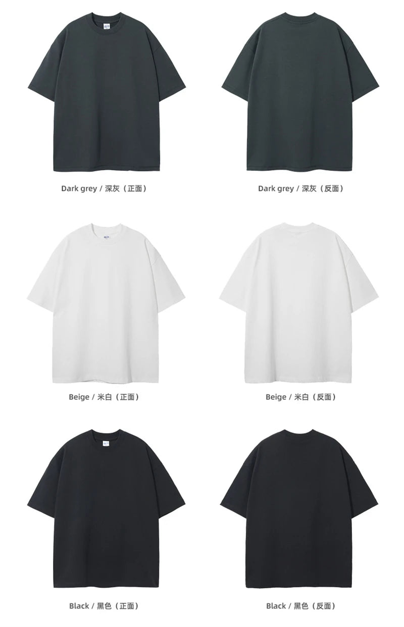 ZODF New 2025 Heavy Weight Summer Solid T Shirts For Men Unisex High Street Oversized 385gsm Cotton T-Shirt Streetwears HY0497