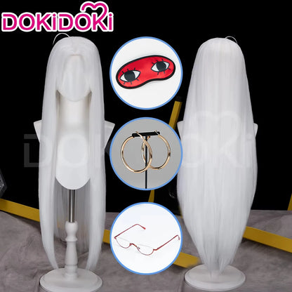 IN STOCK Seiko Ayase Wig Anime Dandadan Cosplay DokiDoki Halloween Grey Hair DAN DA DAN Seiko Glasses Ear Clips Patch Free Cap