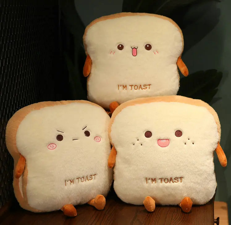 Plush Bread Pillow Kawaii Food Pig Rabbit Fox Toast Soft Doll Hand Warmer Home Decoration Cushion Kids Toys Birthday Gift