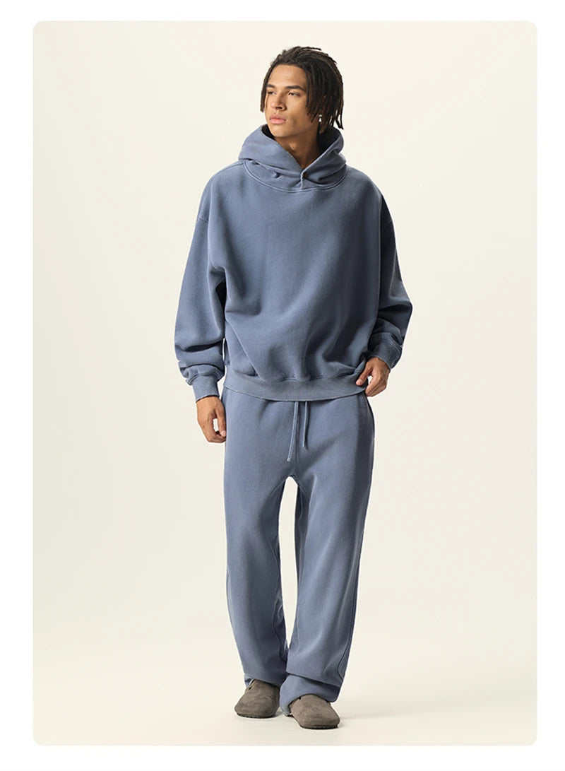 ZODF Vintage 350gsm Man Washed Boxy Fleece Hoodie Unisex Loose Ripped Warm Button Winter Hooded Pullovers Brand Clothing HY0053