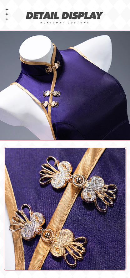 Mikuu Cosplay Costume【S-2XL】DokiDoki-N Mikku Cosplay Cheongsam Women Sexy Purple Dress Halloween Little Zombie Plus Size