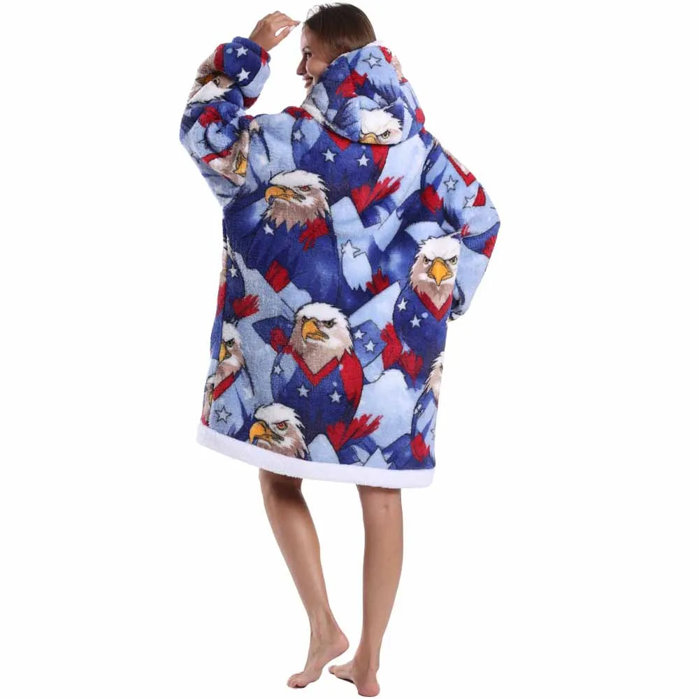 Leopard Winter Women Thicken Warm Hoodie Blanket Pink Blue Oversize Large Pocket Couple Loose Sweatshirts Mens Graphic Hoodies