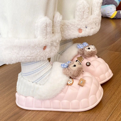 Disney Shelliemay Detachable Cotton Shoes Eva Thick Bottom With Velvet For Outer Wear, Warm And Waterproof Adult Cotton Dragging