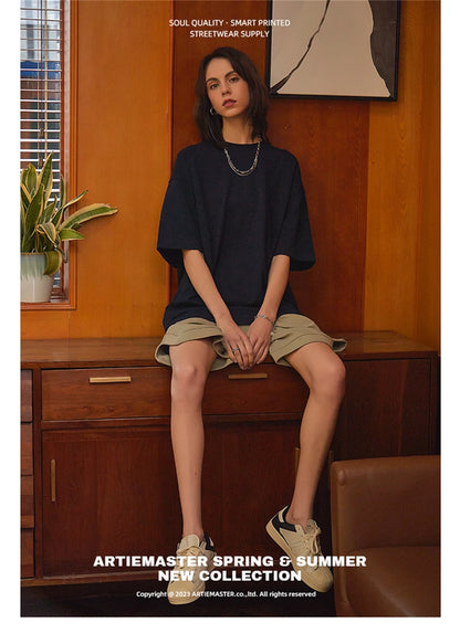 ZODF New Summer Men 275gsm Cotton T Shirts Unisex Women High Street Oversized FG Noshrink Solid T-Shirt Streetwears HY0152