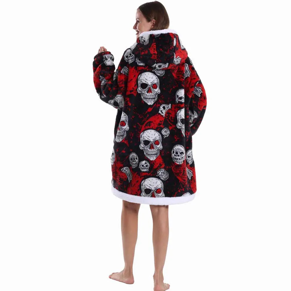 Oversized Hoodie Blanket for Adults Leopard Red Blue Black Fluffy TV Blanket Warm Thick Man Woman Winter Halloween Christmas Pjs