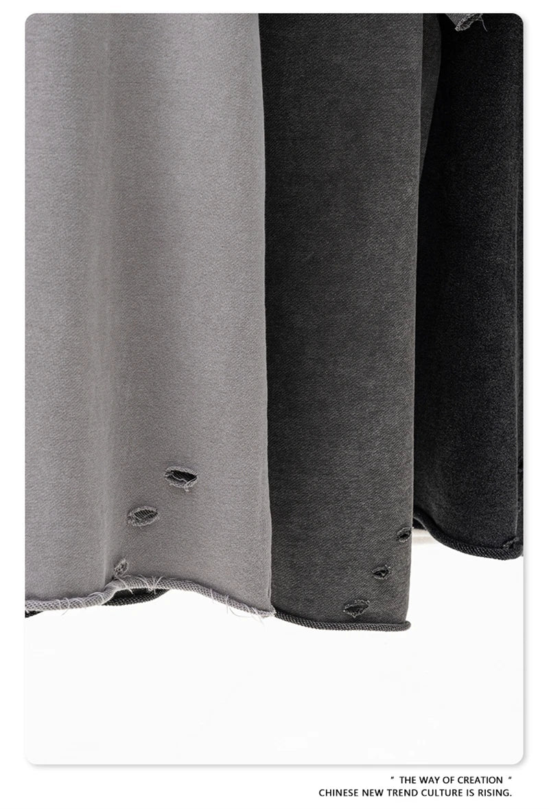 ZODF 2025 Men Summer Heavy Weight Washed 330gsm Cotton T-shirt Unisex High Street Distressed Holes Oversized T Shirts Tee HY0984