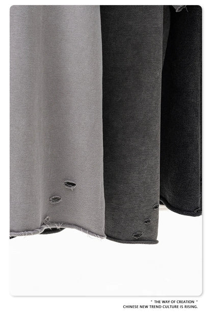 ZODF 2025 Men Summer Heavy Weight Washed 330gsm Cotton T-shirt Unisex High Street Distressed Holes Oversized T Shirts Tee HY0984