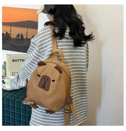 Kawaii Capybara Nylon School Bag Laptop Backpack Cartoon Children's Backpack Travel Casual Book Bags Large Capacity Backpack