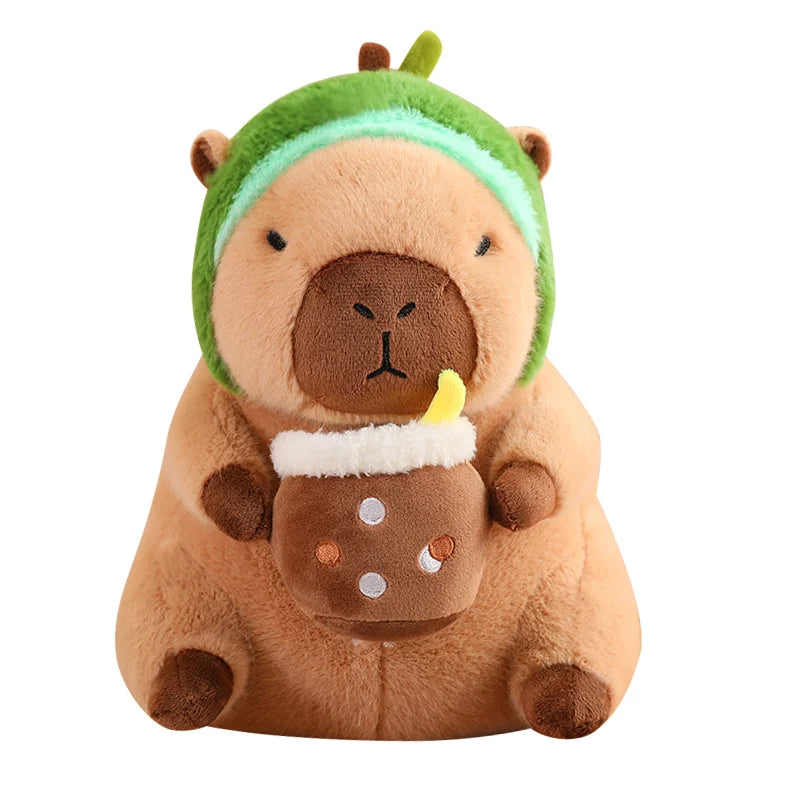 Cute Stuffed Capybara Plush Toy Holding Boba Tea – Kawaii Plushies Cosplay Gift for Girls - 30cm Avocado / 28-30cm